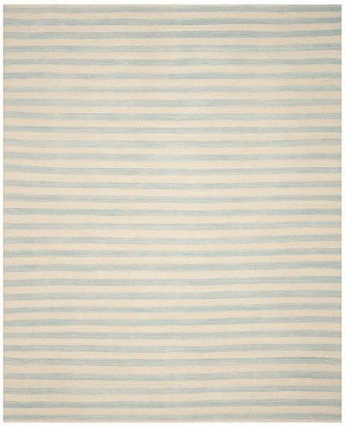Coastal Sky Blue & White Striped Wool Area Rug - Rugs - The Well Appointed House