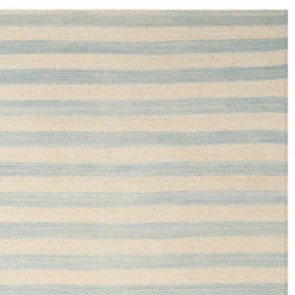 Coastal Sky Blue & White Striped Wool Area Rug - Rugs - The Well Appointed House