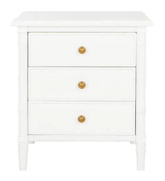 Coastal Three Drawer Drawer Bamboo Nightstand in White - Nightstands & Chests - The Well Appointed House