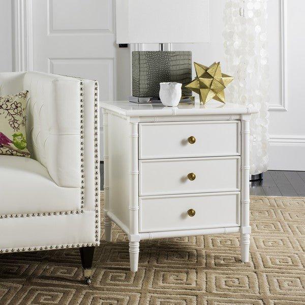 Coastal Three Drawer Drawer Bamboo Nightstand in White - Nightstands & Chests - The Well Appointed House