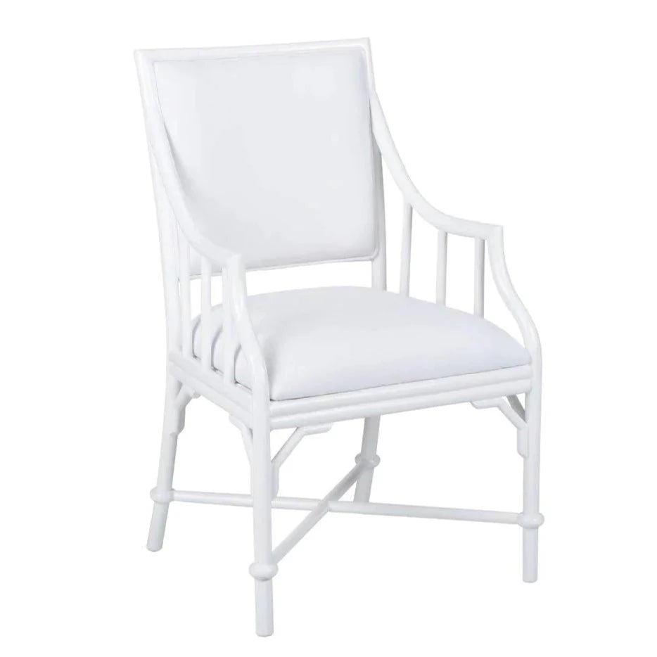Coastal White Rattan Dining Chair With Off-White Muslin Seat - Dining Chairs - The Well Appointed House
