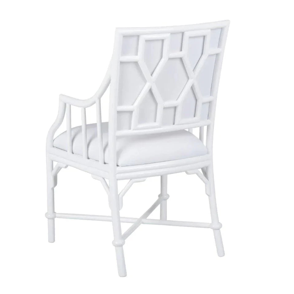 Coastal White Rattan Dining Chair With Off-White Muslin Seat - Dining Chairs - The Well Appointed House