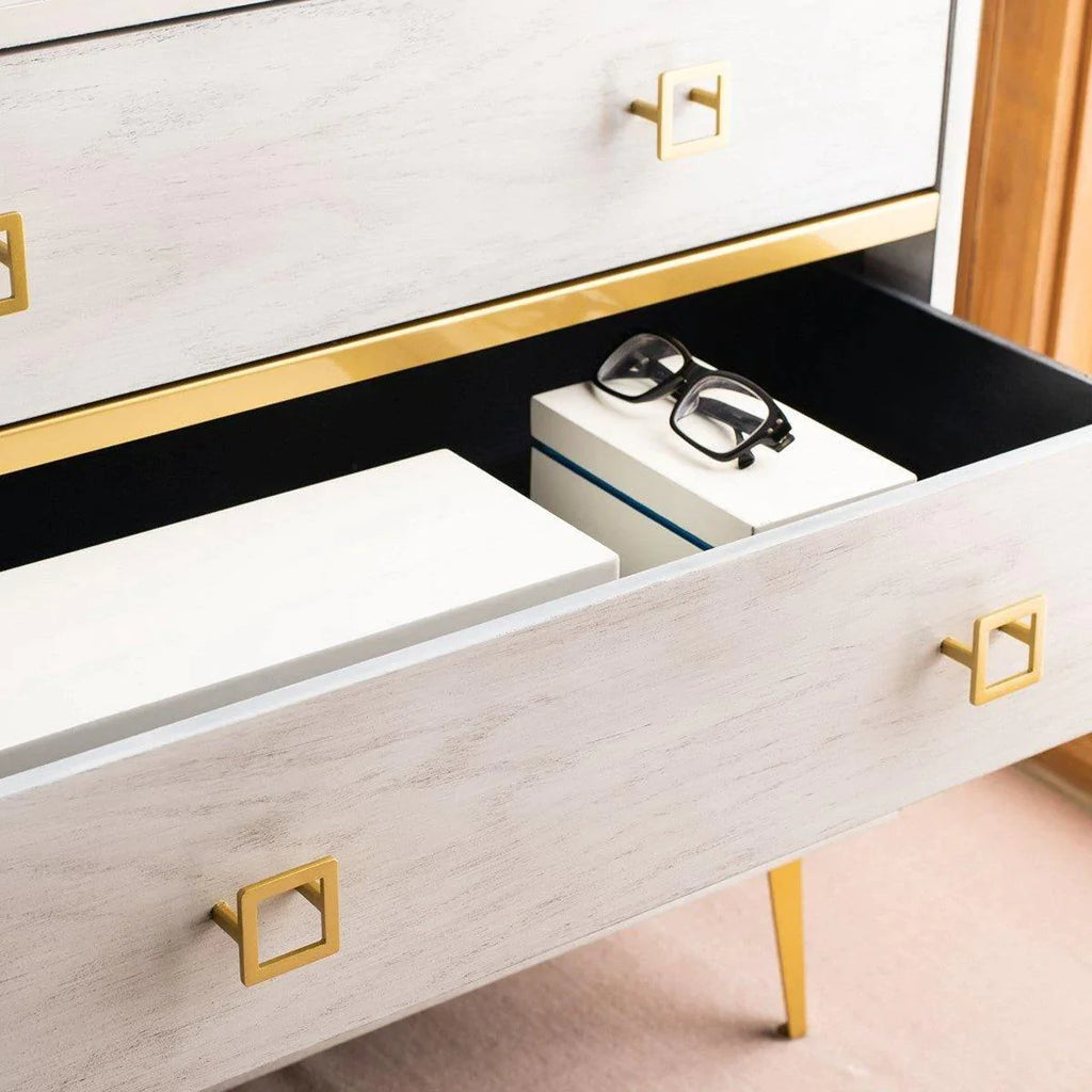 Contemporary 3 Drawer Chest in Whitewash With Gold Legs - Nightstands & Chests - The Well Appointed House