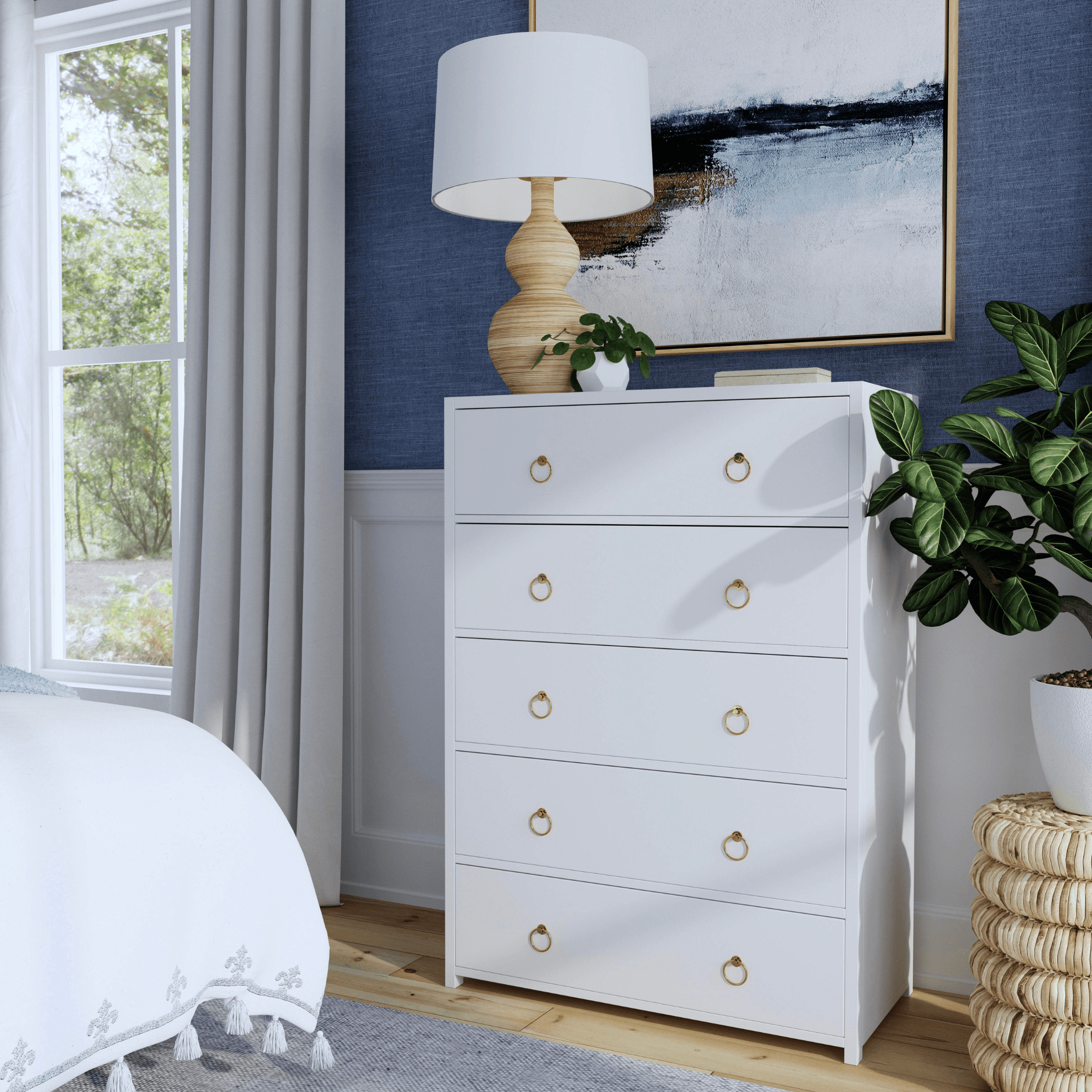 Contemporary White Five Drawer Wood Dresser – The Well Appointed House