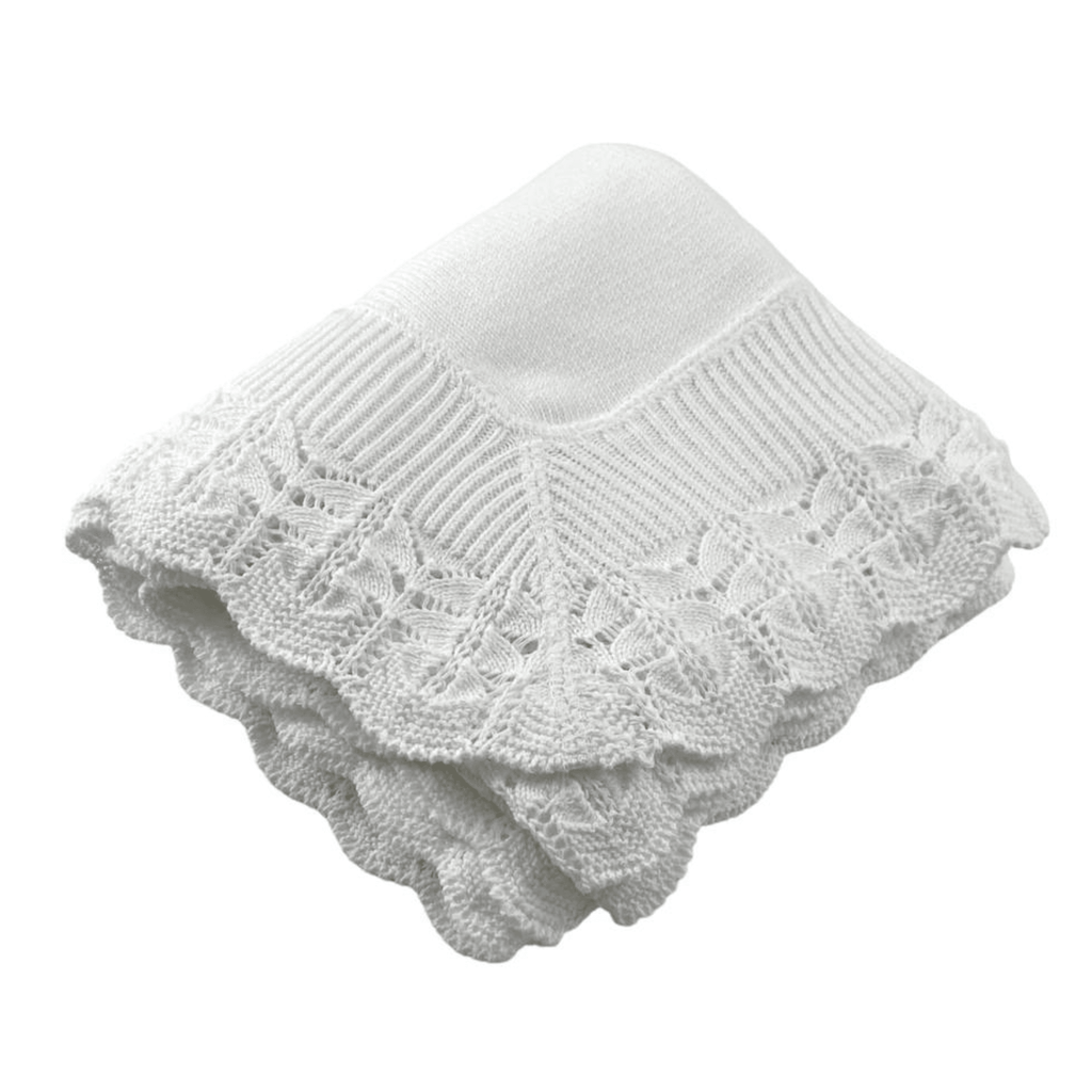 Cotton Jersey Baby Blanket with Knitted Scallop Lace Border - Baby Gifts - The Well Appointed House