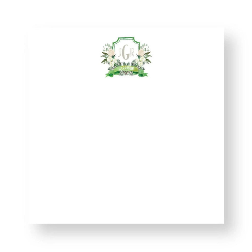 Couture Crest Floral Design Personalized Notepad - Stationery & Desk Accessories - The Well Appointed House