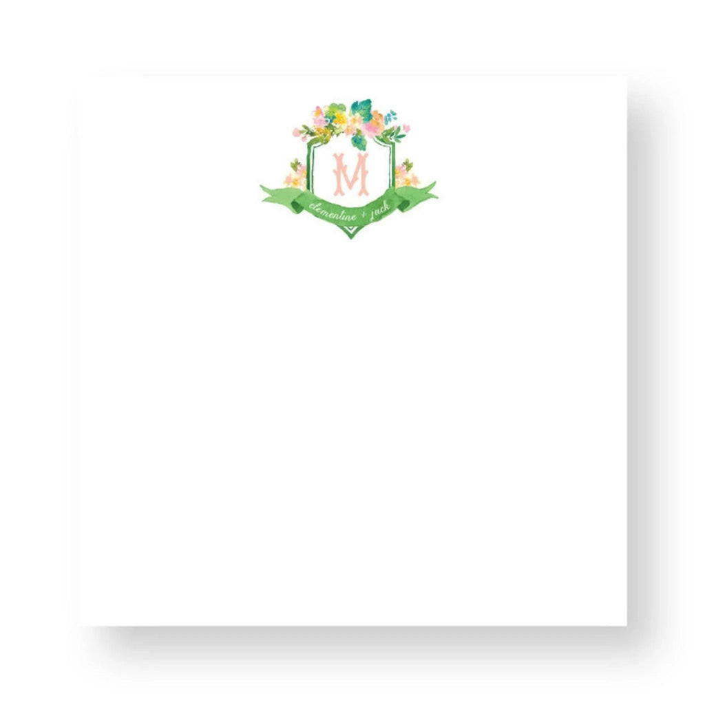 Couture Crest Floral Green Personalized Notepad - Stationery & Desk Accessories - The Well Appointed House