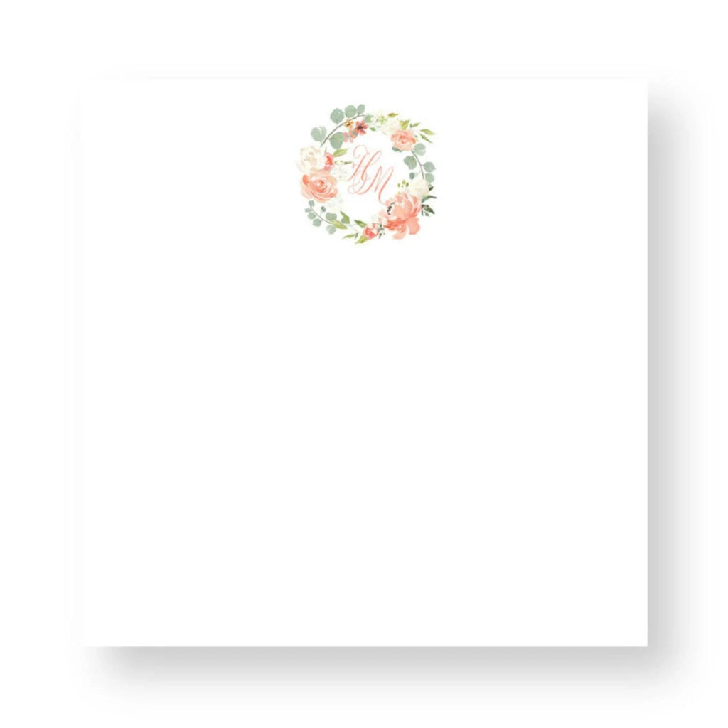 Couture Crest Floral Wreath Design Personalized Notepad - Stationery & Desk Accessories - The Well Appointed House