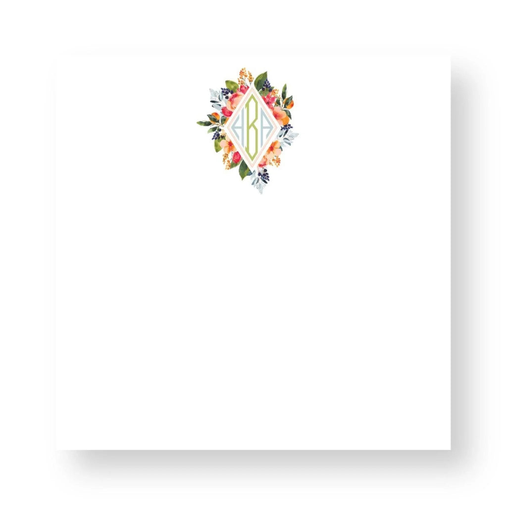 Couture Crest Multi Floral Diamond Monogrammed Notepad - Stationery & Desk Accessories - The Well Appointed House