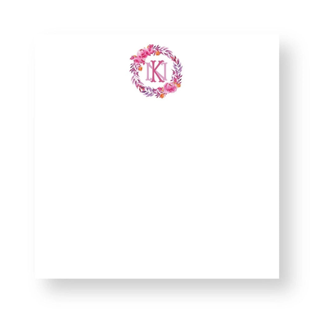 Couture Crest Pink and Purple Wreath Monogrammed Notepad - Stationery & Desk Accessories - The Well Appointed House