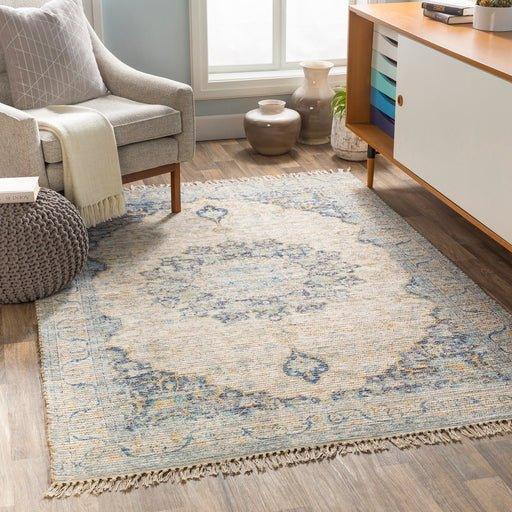 Coventry Blue and Beige Area Rug With Tassel Fringe - Available in a Variety of Sizes - Rugs - The Well Appointed House