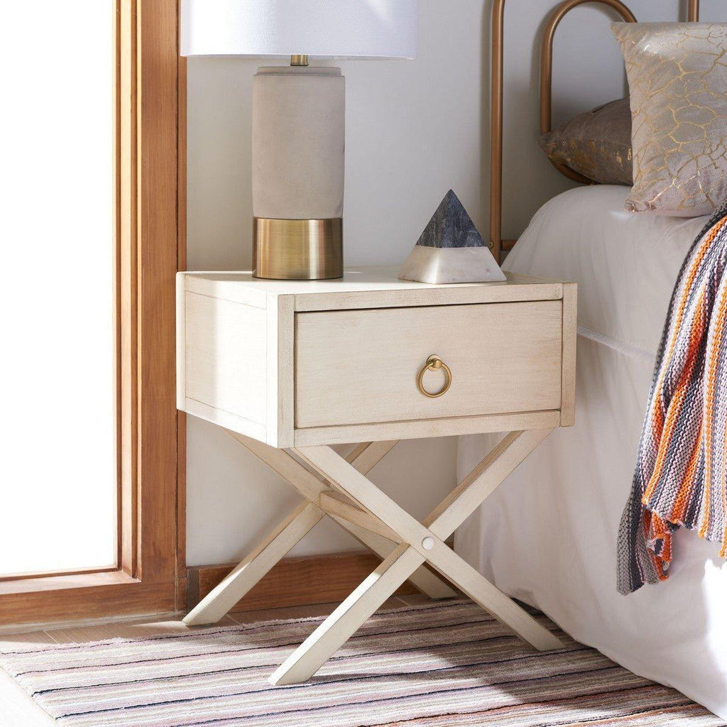 Cross Base One Drawer Contemporary Nightstand in Antique White - Nightstands & Chests - The Well Appointed House