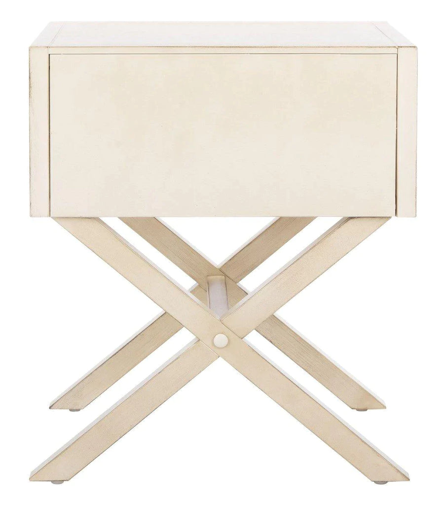 Cross Base One Drawer Contemporary Nightstand in Antique White - Nightstands & Chests - The Well Appointed House