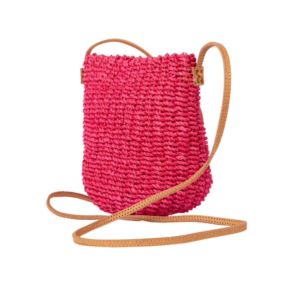 Straw Poof Crossbody Handbag in Pink- The Well Appointed House