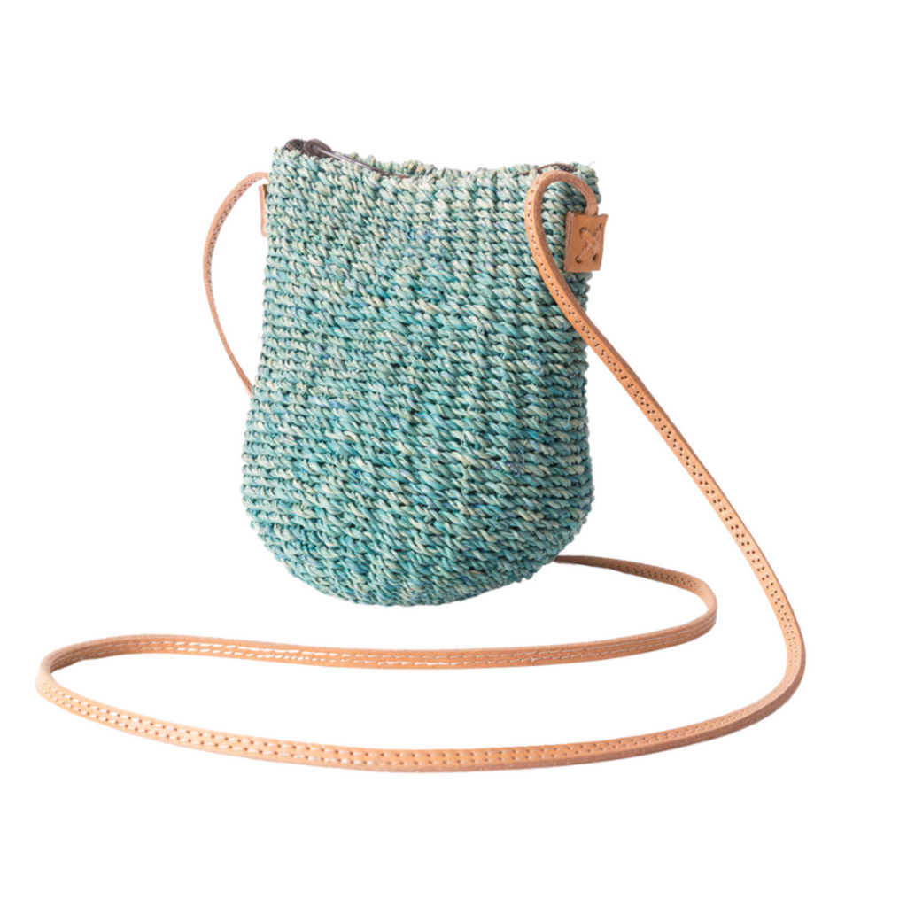 Straw Poof Crossbody Handbag in Turquoise - The Well Appointed House