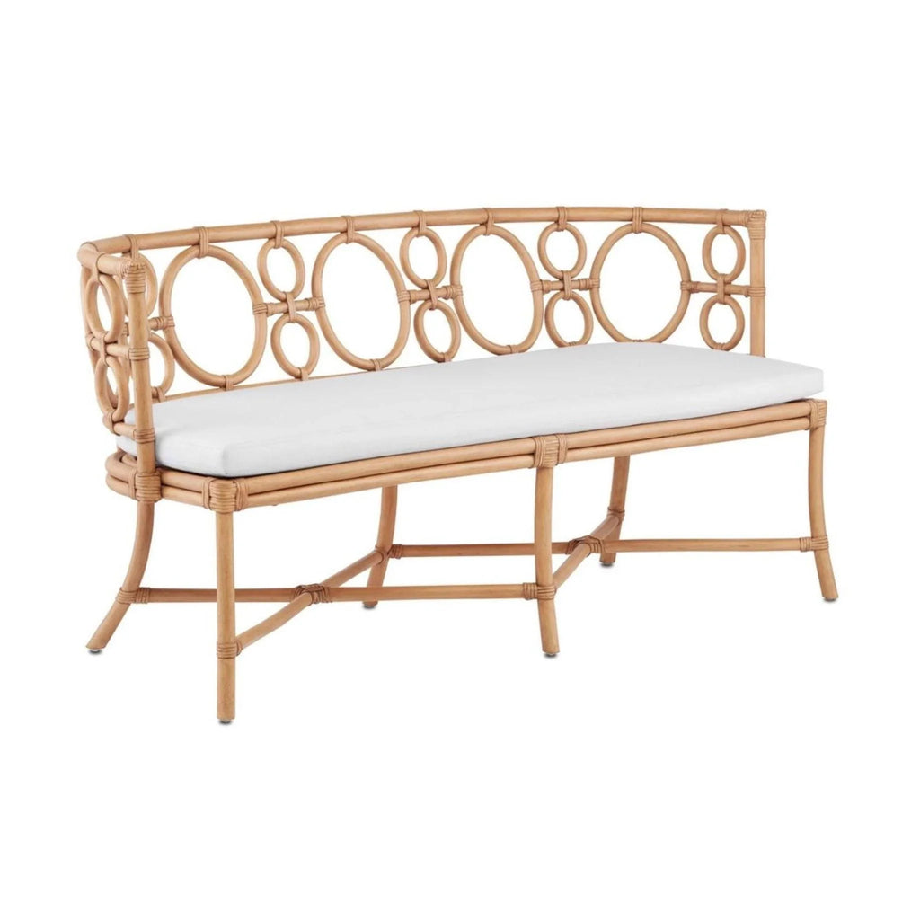 Curved Natural Rattan & Muslin Bench - Ottomans, Benches & Stools - The Well Appointed House