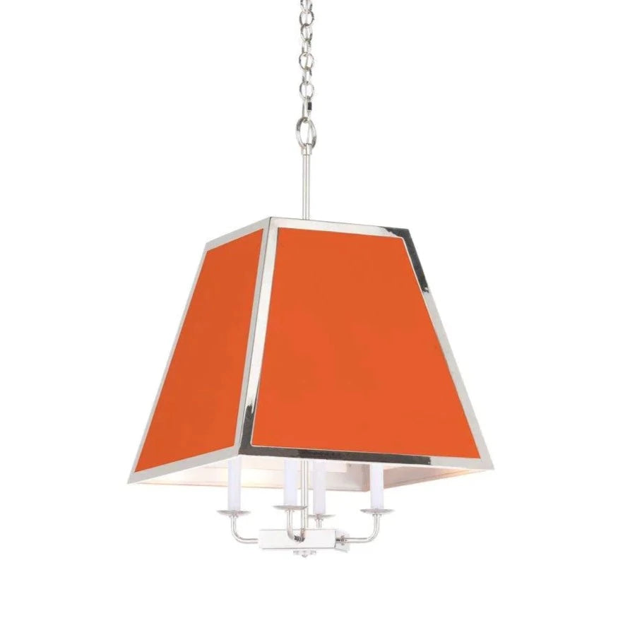 Custom Painted Four Light Polished Nickel Shaded Pendant Light - Chandeliers & Pendants - The Well Appointed House