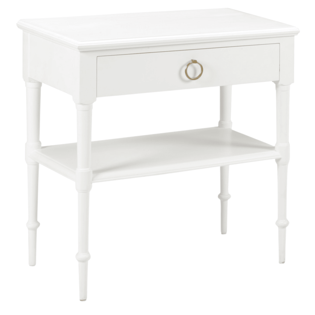 Custom Painted One Drawer Wood Nightstand With Brass Pull and Shelf - Nightstands & Chests - The Well Appointed House