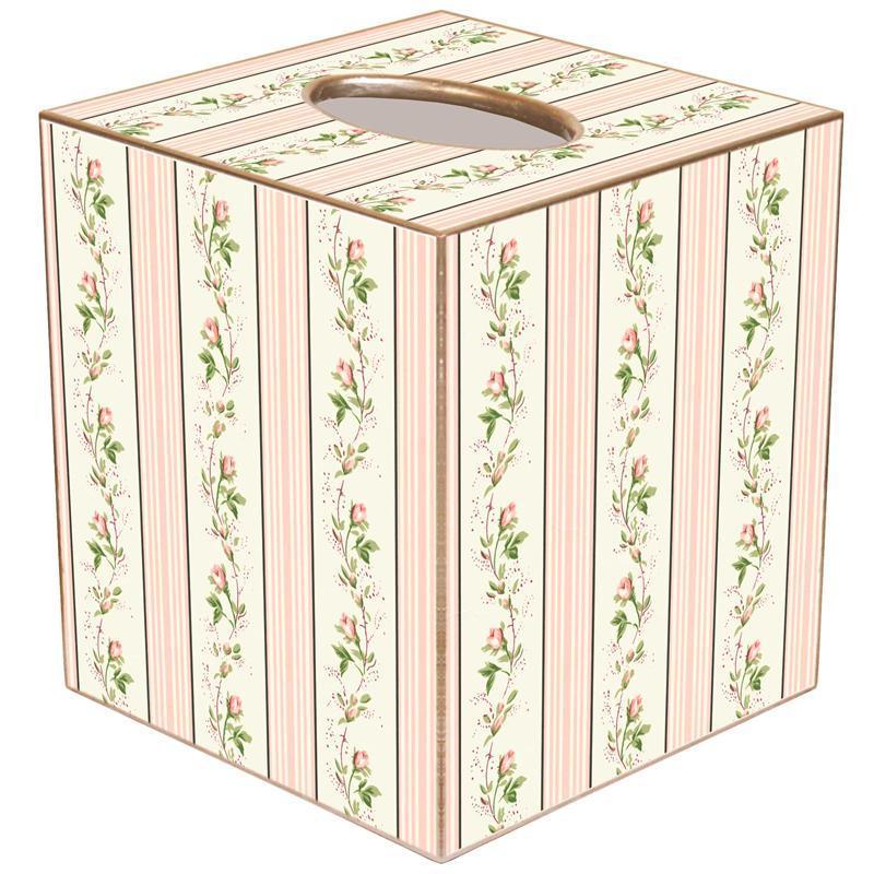 Dainty Rose Stripe Wastebasket and Optional Tissue Box Cover, Can Be Personalized - Wastebasket Sets - The Well Appointed House