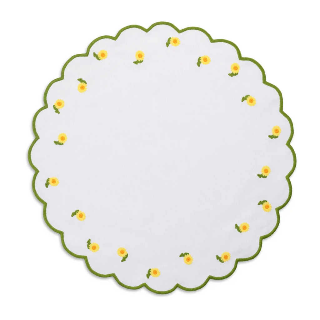 Round Daisy Embroidered Placemat & Napkin Set - The Well Appointed House