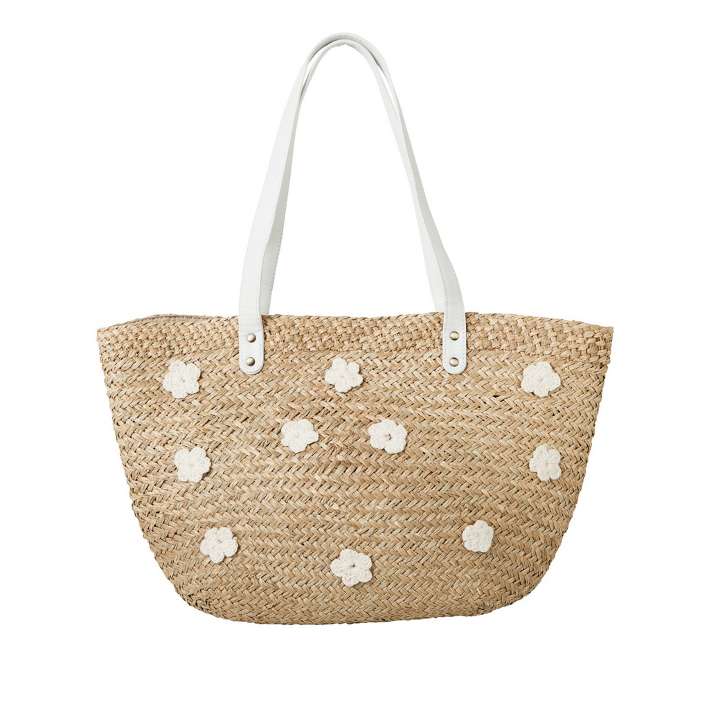 Daisy Woven Tote in White - The Well Appointed House