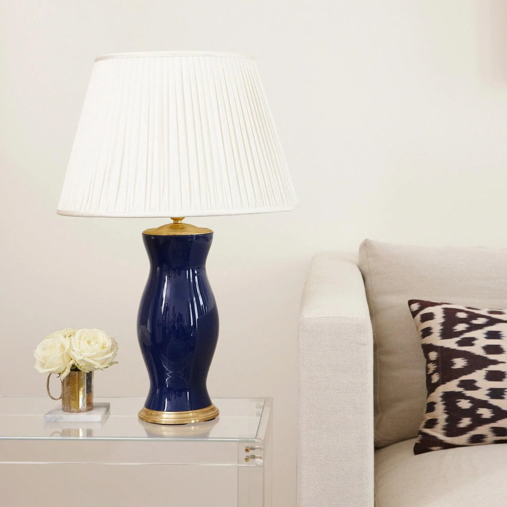 Dark Blue Handblown Glass Lamp with Brass Accents - Table Lamps - The Well Appointed House
