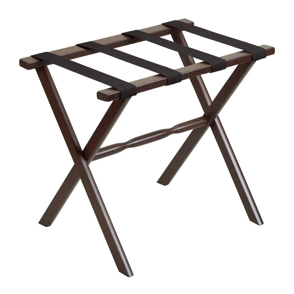 Dark Walnut Straight Leg Luggage Rack with Black Nylon Straps - End of Bed - The Well Appointed House