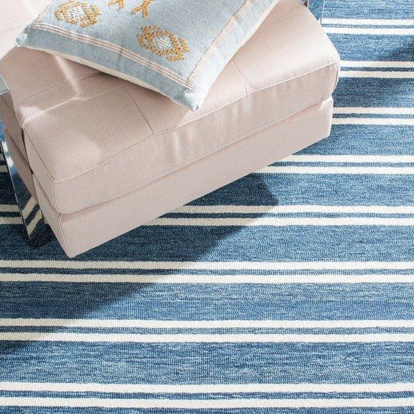 Deep Blue & Ivory Hand Tufted Striped Area Rug - Rugs - The Well Appointed House
