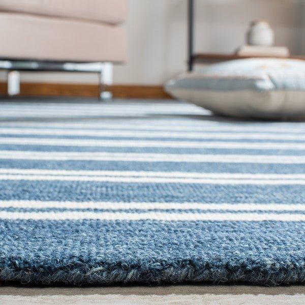 Blue & White Hand Tufted Geometric Patterned Wool Area Rug