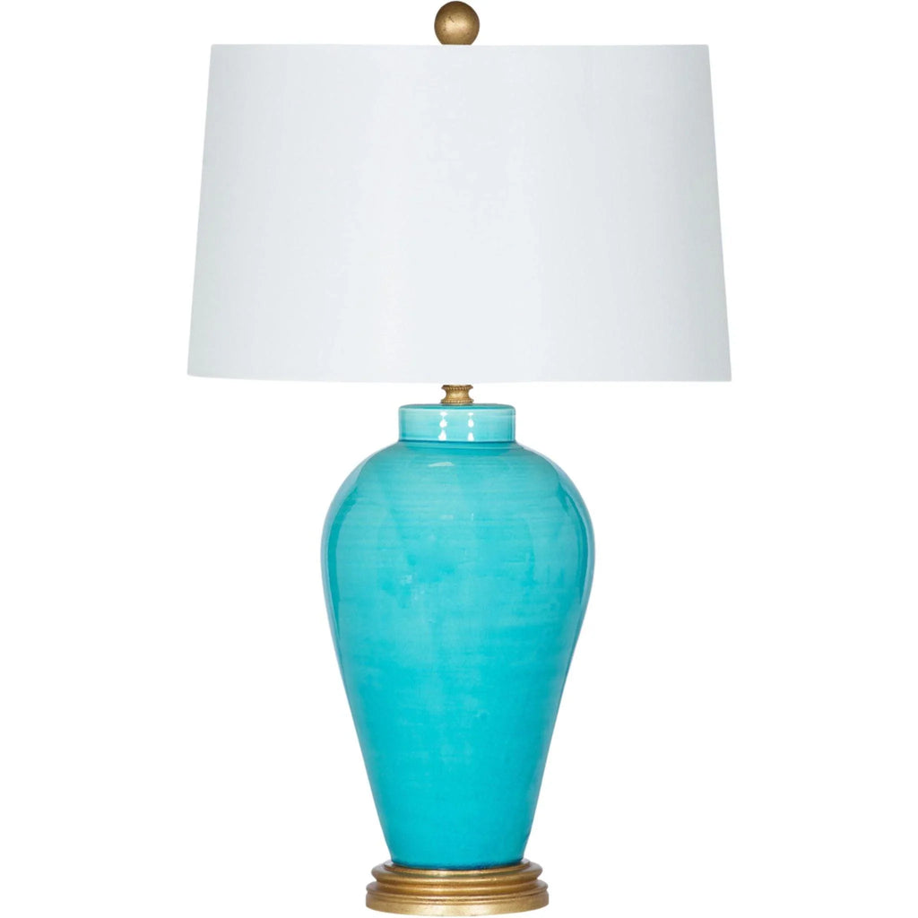 Del Mar Bay Turquoise Porcelain Table Lamp with Cream Shade - Table Lamps - The Well Appointed House