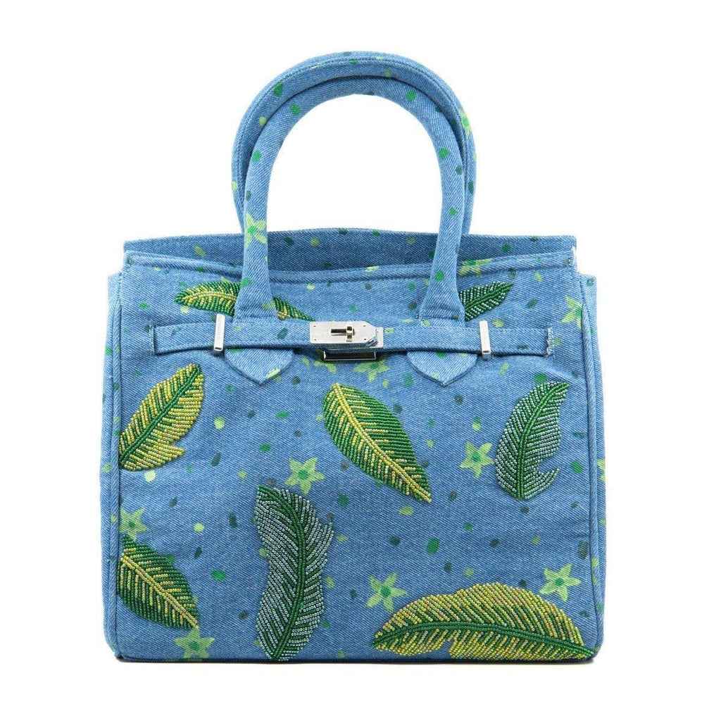 Denim Tote With Beaded Leaves - Gifts for Her - The Well Appointed House