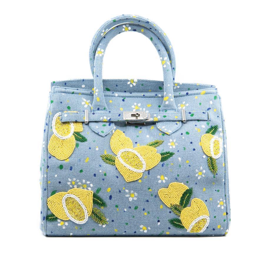 Denim Tote With Beaded Lemon Embellishment - Gifts for Her - The Well Appointed House