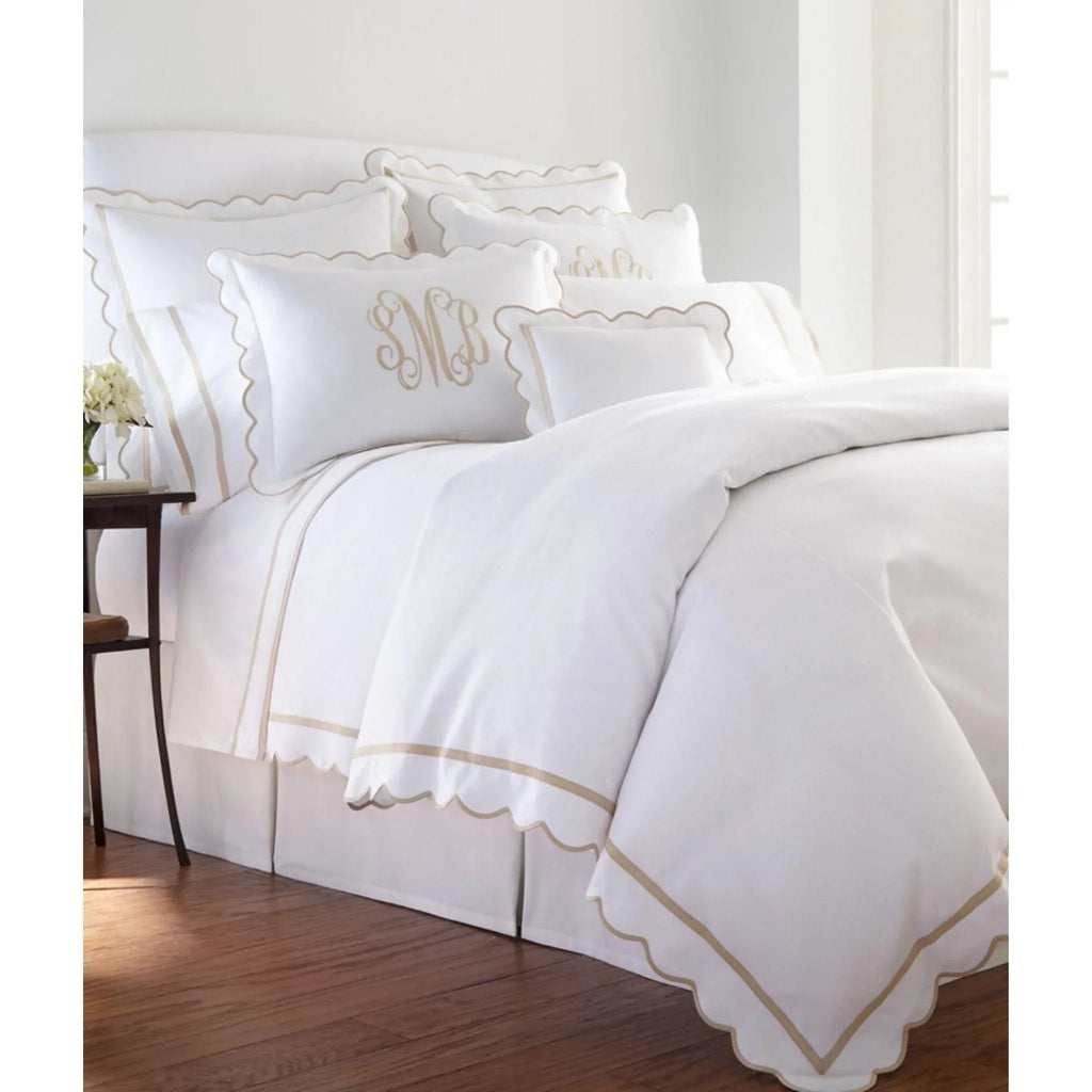 Devon II Scalloped Tape Trim Duvet Cover with Optional Monogram - Duvet Covers - The Well Appointed House
