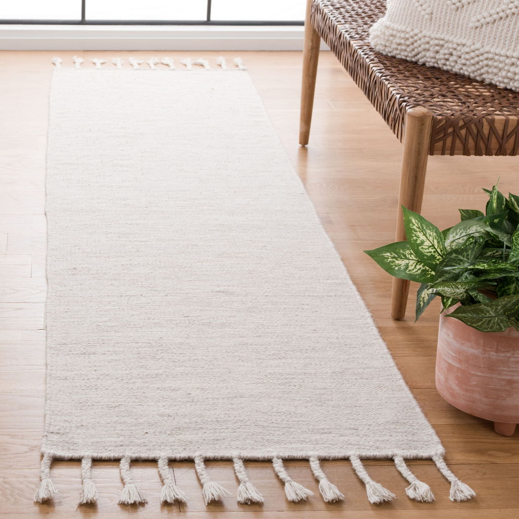 Contemporary Beige Wool Fringed Area Rug - The Well Appointed House