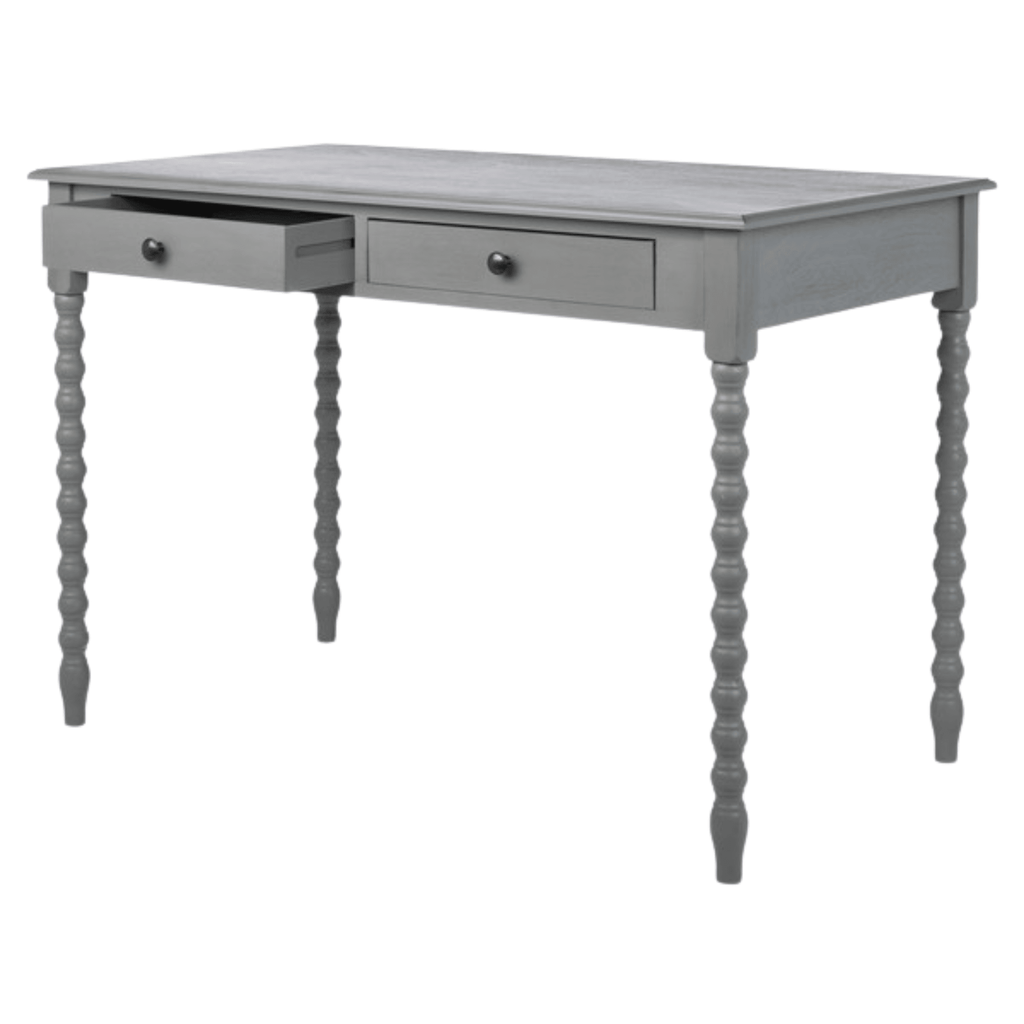 Distressed Grey Two Drawer Desk With Ball-Turned Legs - Desks & Desk Chairs - The Well Appointed House