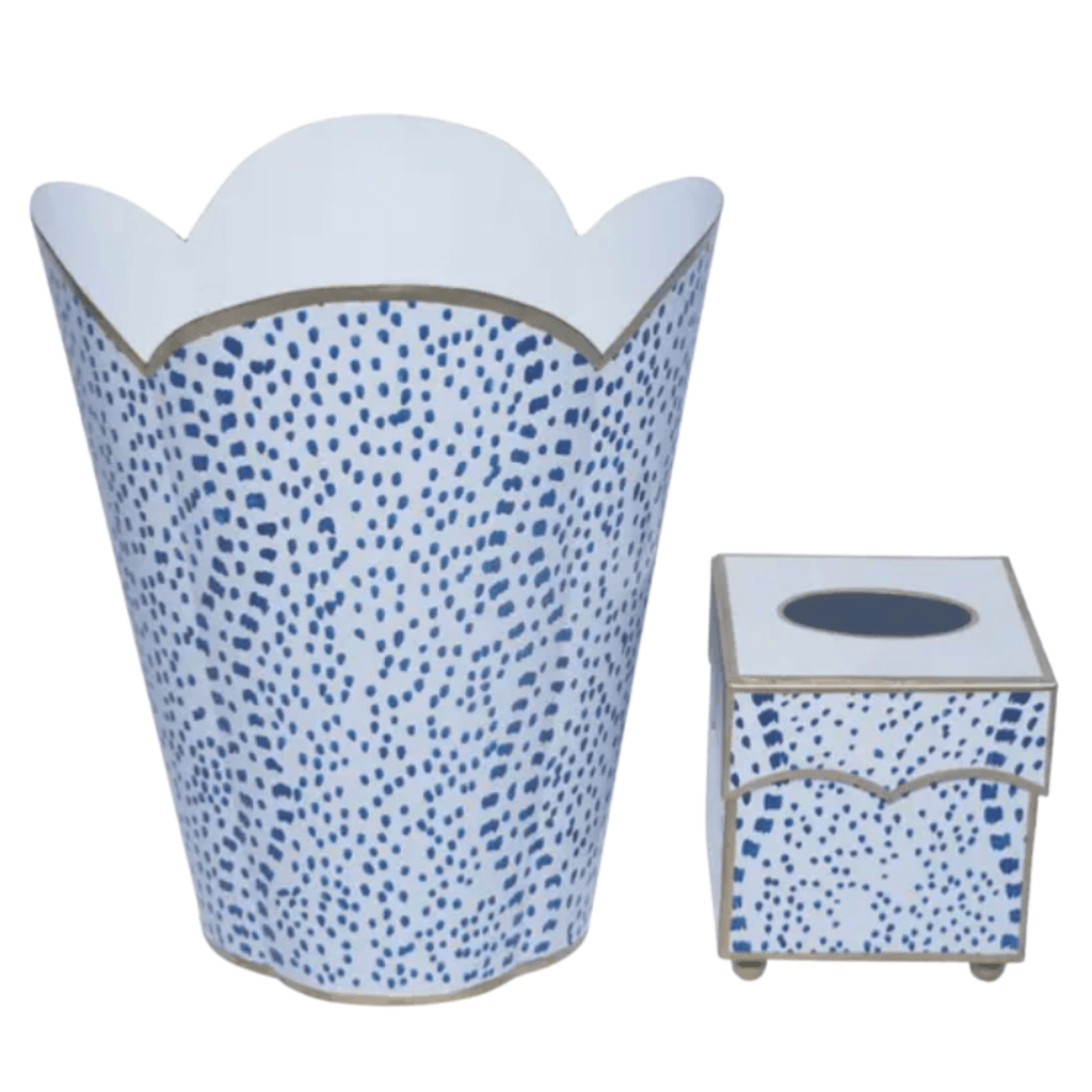 Dot Wastepaper Basket & Tissue Set In Blue or Tan - Wastebasket Sets - The Well Appointed House