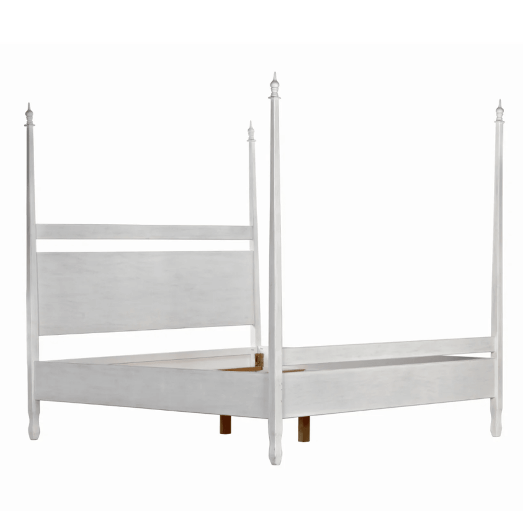 Eastern King Size Four Poster Panel Style Bed With White Wash Finish - Beds & Headboards - The Well Appointed House