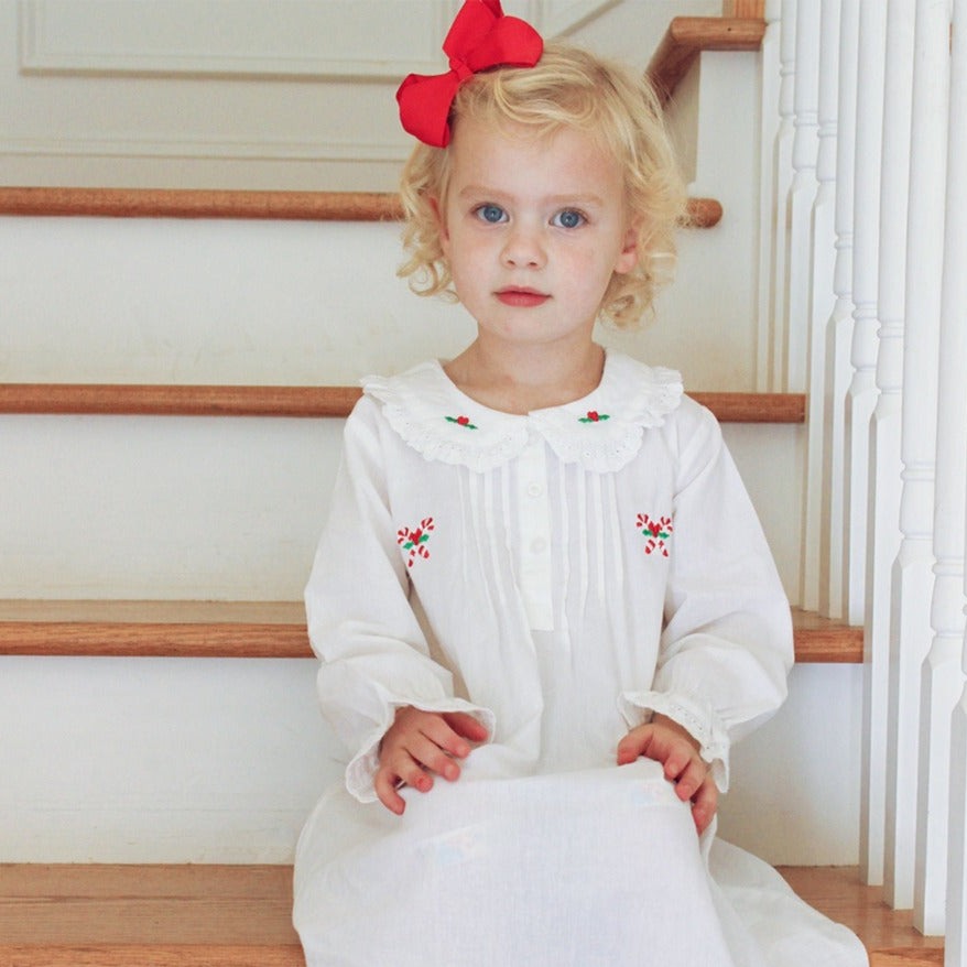 Candy Cane White Cotton Dress Embroidered 3-4y Candy Cane White Cotton Dress Embroidered 3-4y