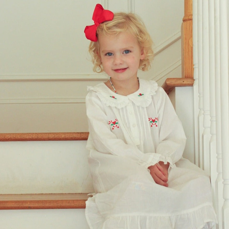 Candy Cane White Cotton Dress Embroidered - The Well Appointed House 