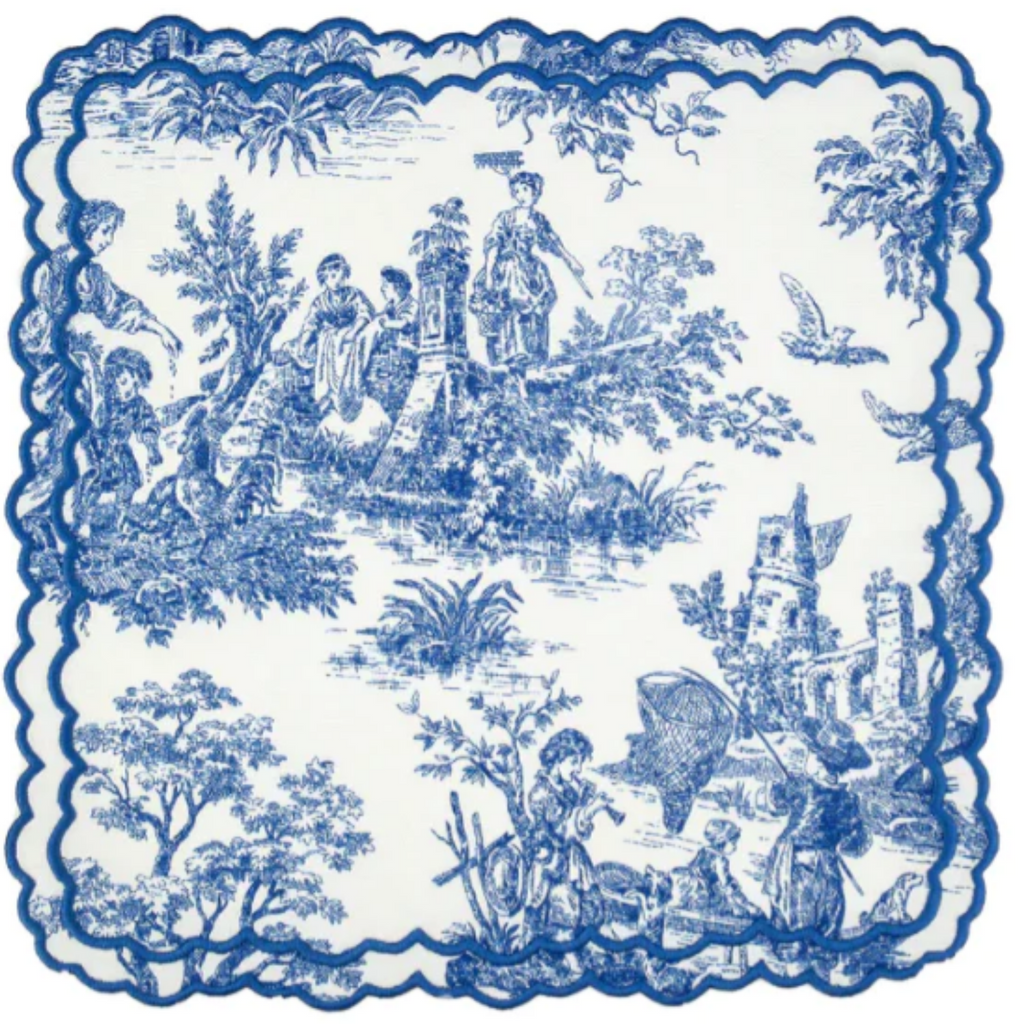 Blue Toile Embroidered  Placemat & Napkin Set - The Well Appointed House