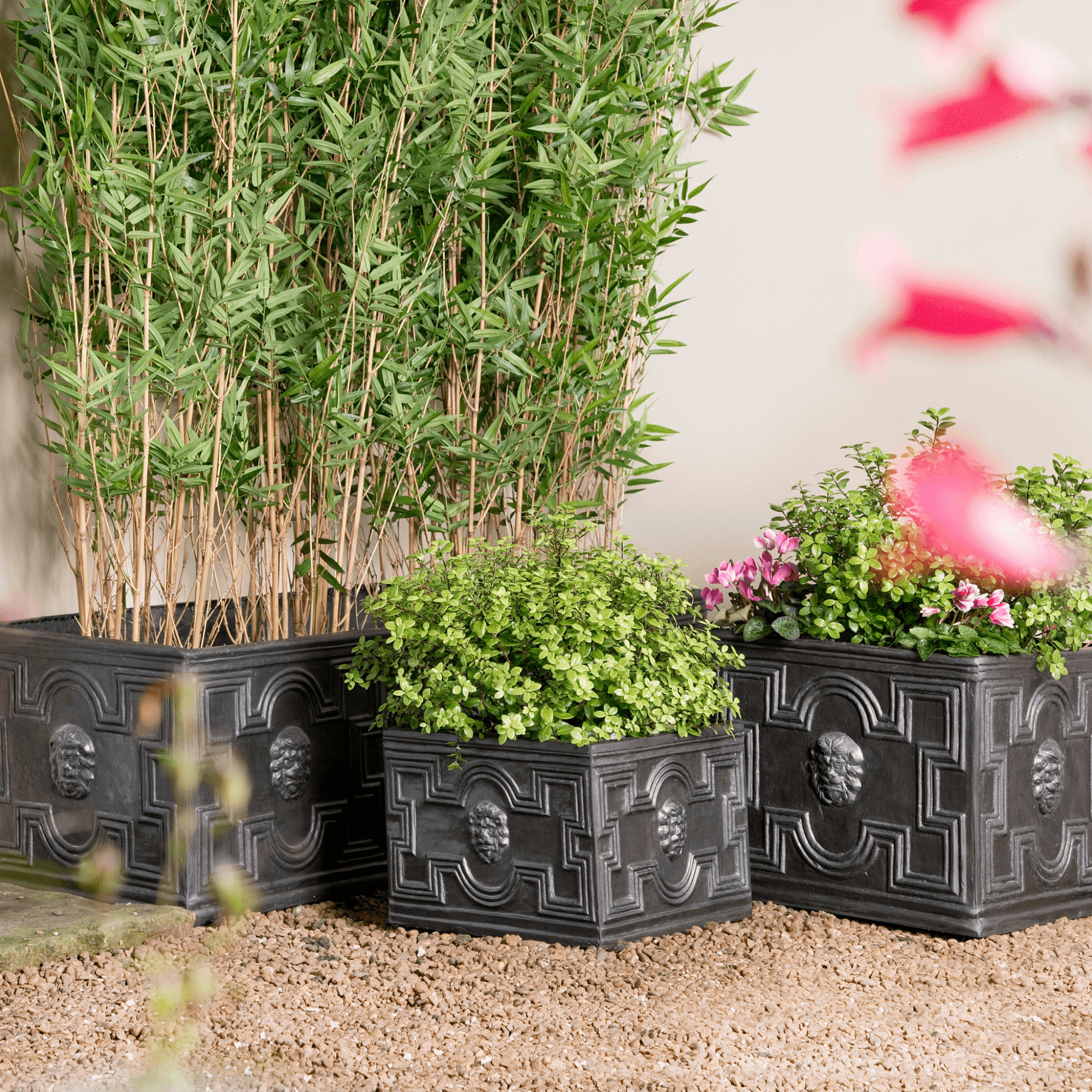 house & garden outdoor planter Elizabethan Antique Faux Lead Fibreglass Lightweight Square Large Planter Pot Outdoor H41 L51 W51 cm