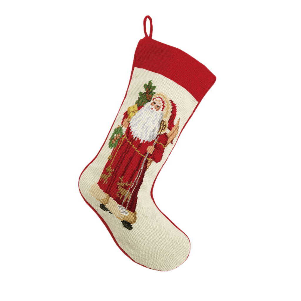 Elk Village Santa Needlepoint Christmas Stocking - Christmas Stockings - The Well Appointed House
