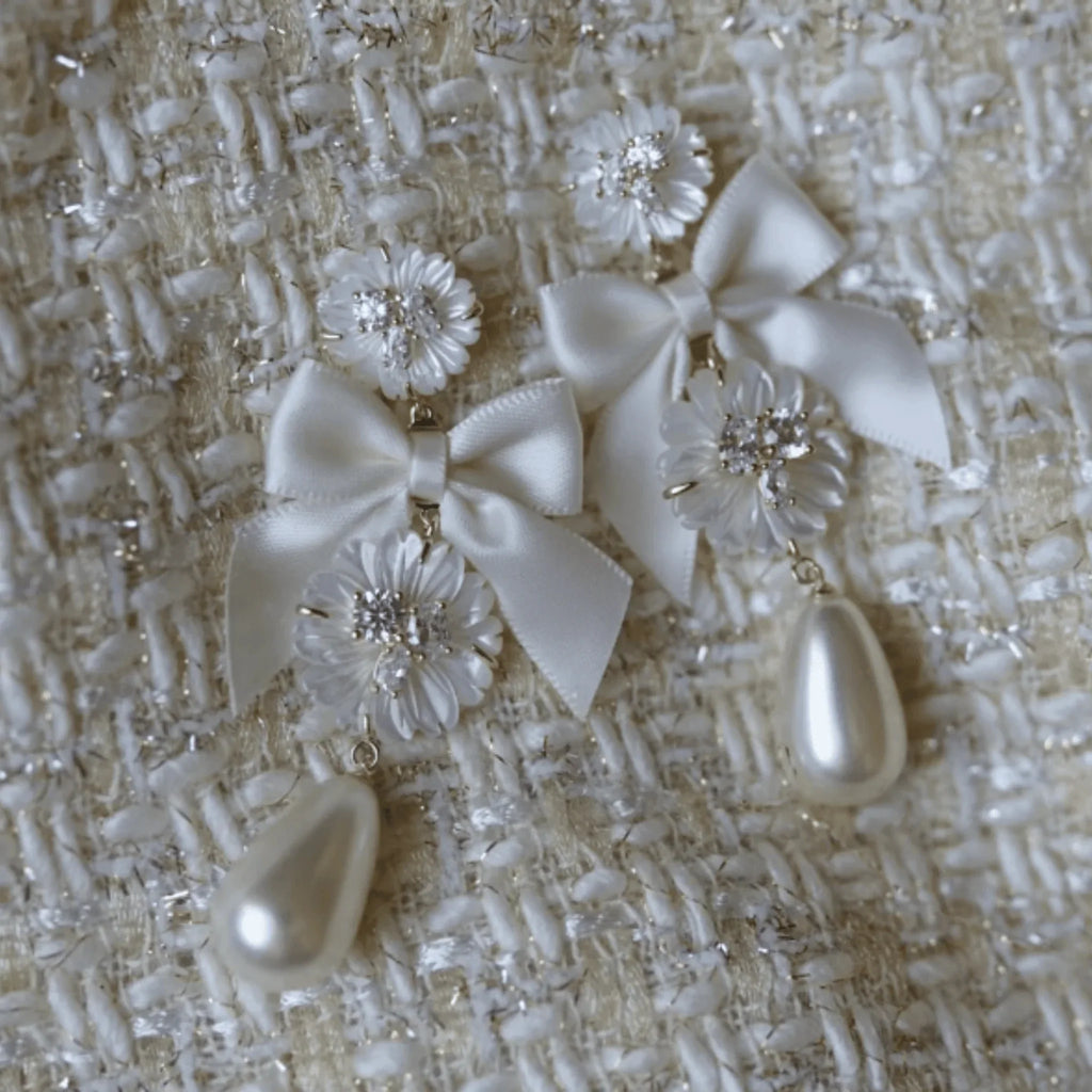 Embellished Mother of Pearl Ivory Bow Earrings - Gifts for Her - The Well Appointed House
