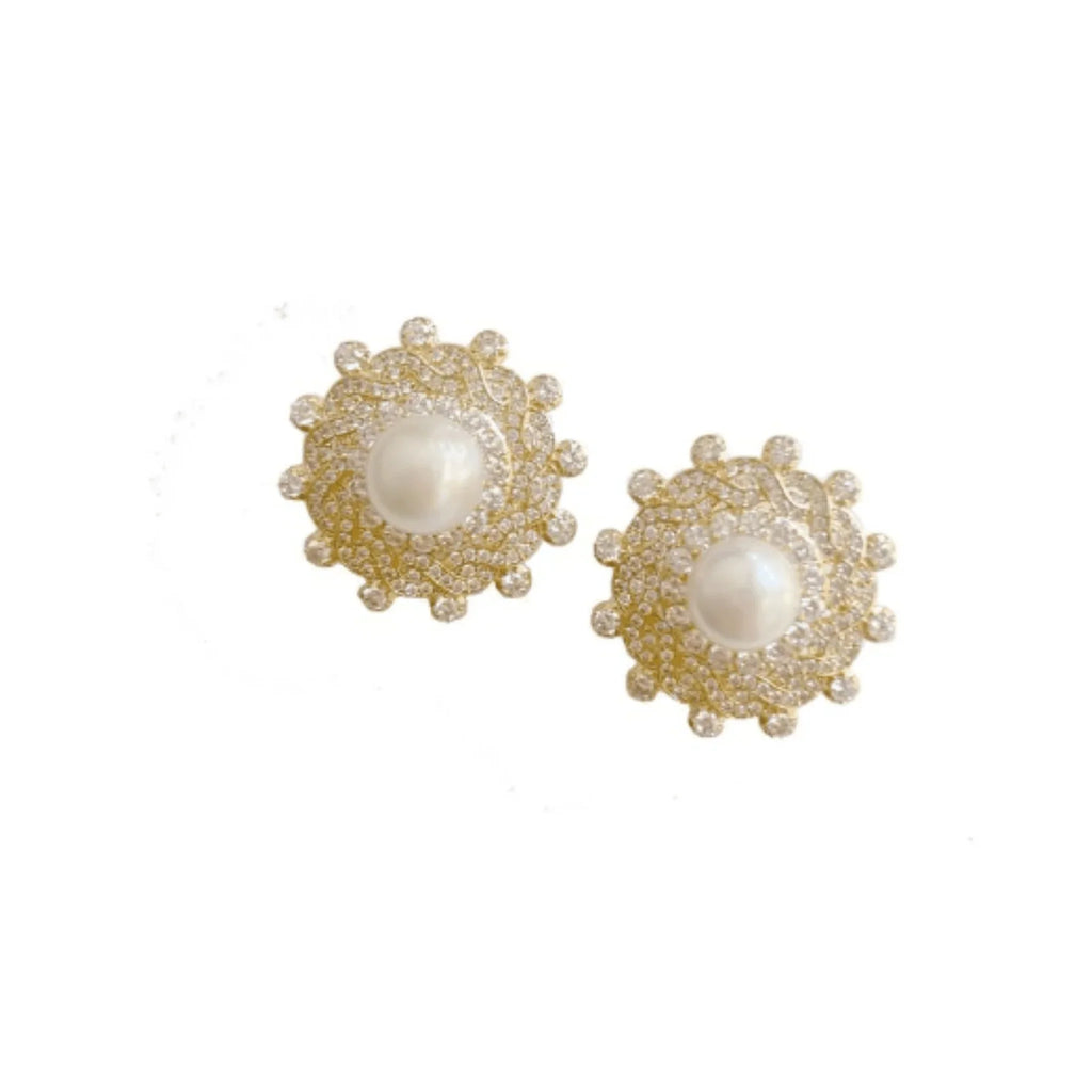 Embellished Pearl Center Stud Earrings - Gifts for Her - The Well Appointed House