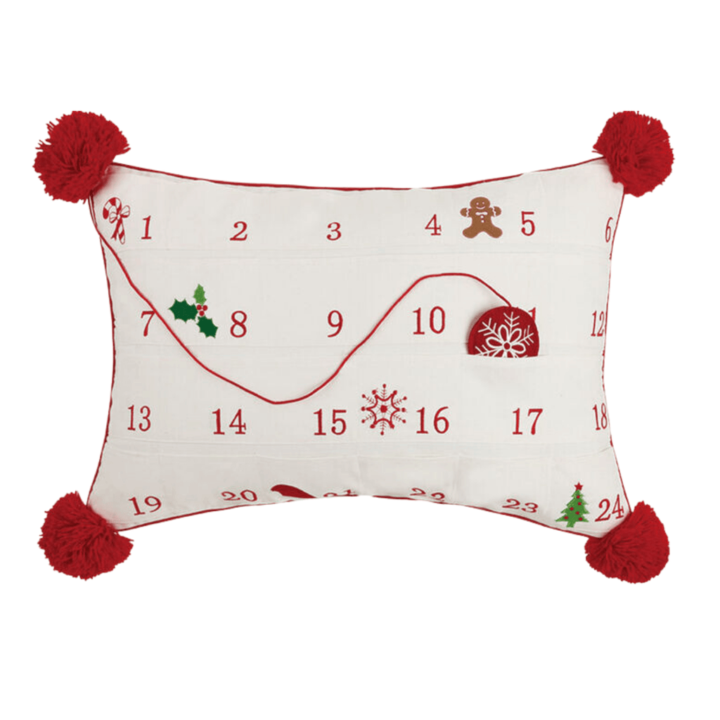 Embroidered Advent Calendar Christmas Throw Pillow - Christmas Pillows - The Well Appointed House