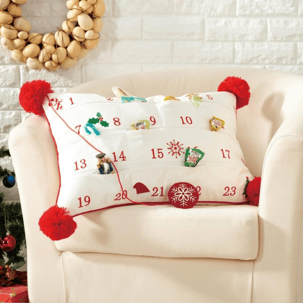 Embroidered Advent Calendar Christmas Throw Pillow - Christmas Pillows - The Well Appointed House