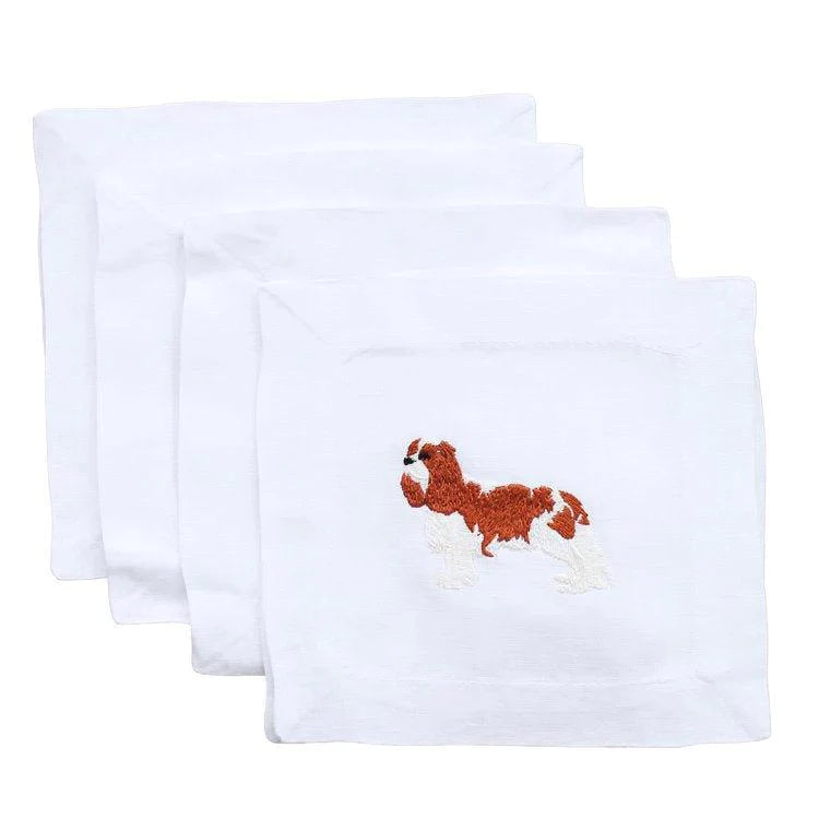 Embroidered Cavalier King Charles Spaniel Cocktail Napkins - Cocktail Napkins - The Well Appointed House