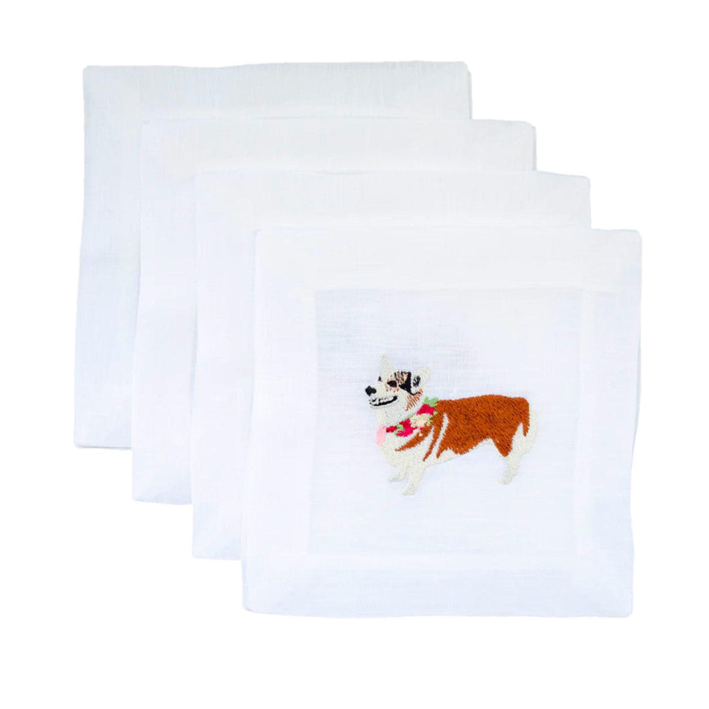 Embroidered Corgi Cocktail Napkins - Cocktail Napkins - The Well Appointed House