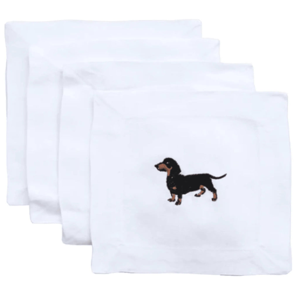 Embroidered Dachsund Cocktail Napkins - Cocktail Napkins - The Well Appointed House