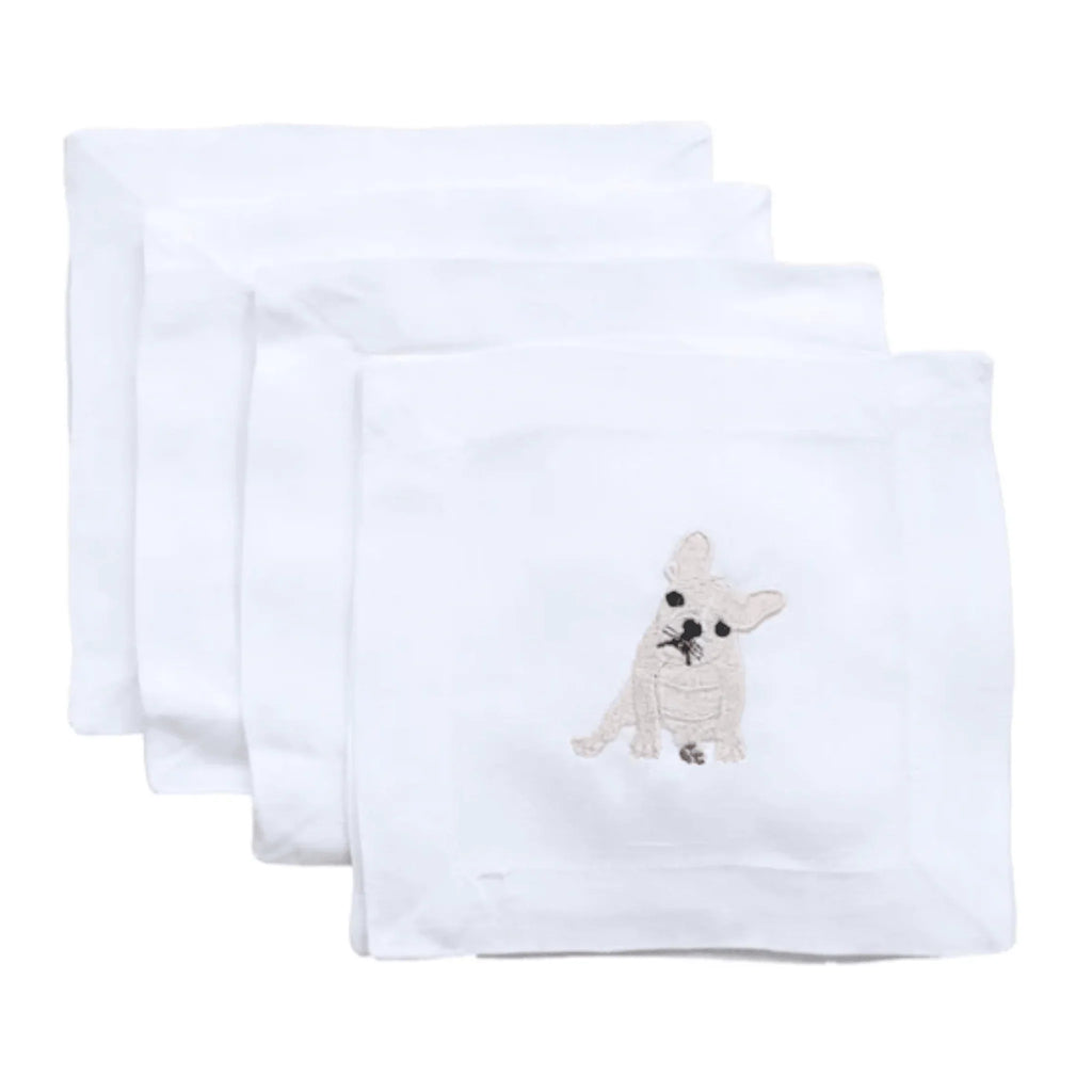 Embroidered French Bulldog Cocktail Napkins - Cocktail Napkins - The Well Appointed House